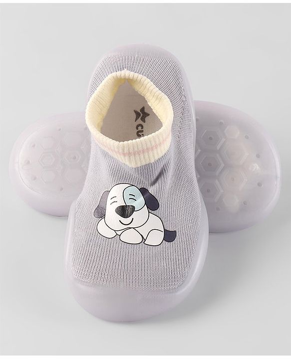 Cute Walk By Babyhug Socks Shoe With Doggy Print - Blue