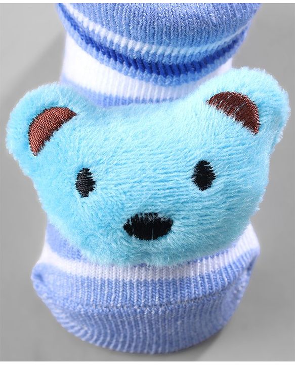 Cute Walk by Babyhug Ankle Length Striped Socks with Bear Applique Pack of 3 - Khaki Red & Blue