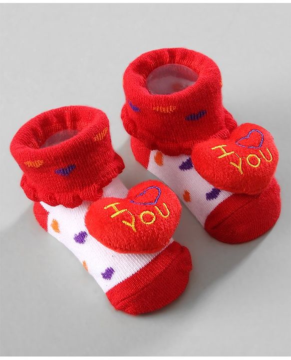Cute Walk by Babyhug Ankle Length Socks with Bear Applique & Heart Design Pack of 3 - Red & Pink