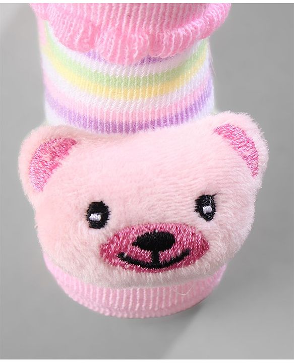 Cute Walk by Babyhug Ankle Length Socks with Bear Applique & Heart Design Pack of 3 - Red & Pink
