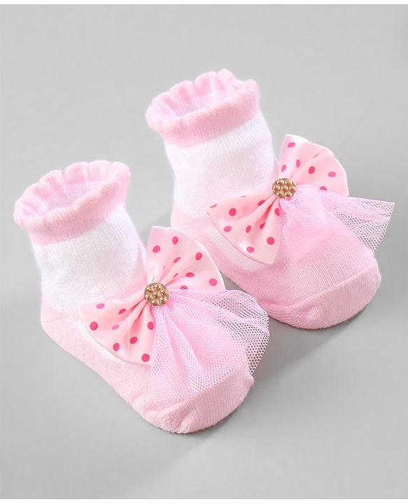 Cute Walk by Babyhug Ankle Length Socks with Bear Applique Pack of 3 - Yellow & Pink