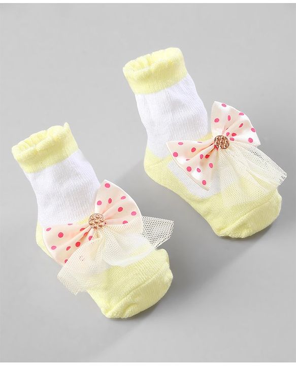 Cute Walk by Babyhug Ankle Length Socks with Bear Applique Pack of 3 - Yellow & Pink