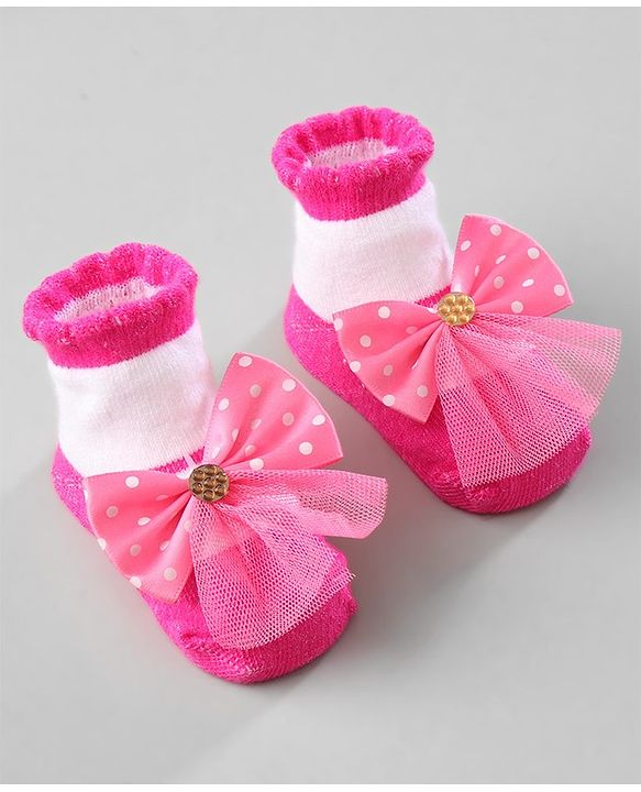 Cute Walk by Babyhug Ankle Length Socks with Bear Applique Pack of 3 - Yellow & Pink