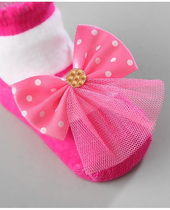 Cute Walk by Babyhug Ankle Length Socks with Bear Applique Pack of 3 - Yellow & Pink