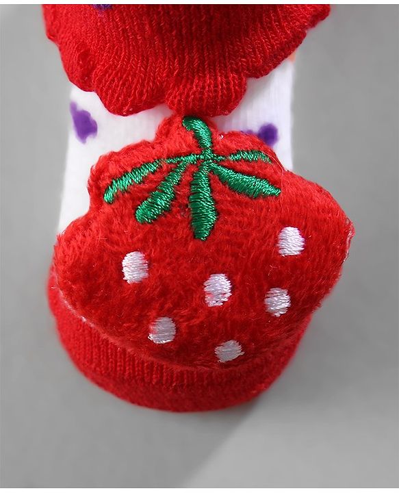 Cute Walk by Babyhug Ankle Length Socks Strawberry Applique Pack of 3 - Purple Red & Yellow
