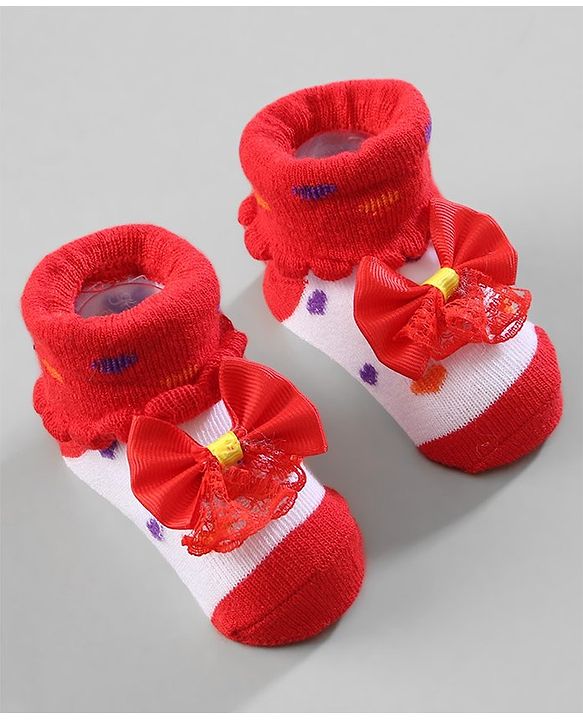 Cute Walk by Babyhug Ankle Length Socks Bow Applique Pack of 3 - Red & Yellow