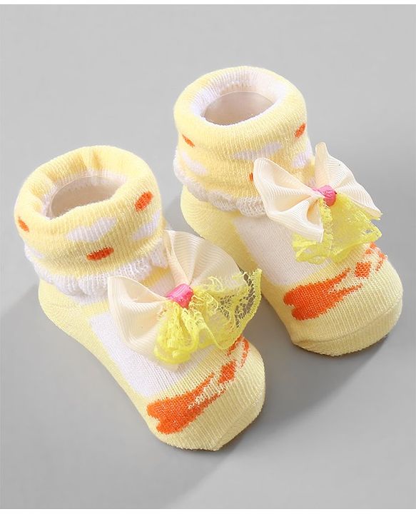 Cute Walk by Babyhug Ankle Length Socks Bow Applique Pack of 3 - Red & Yellow