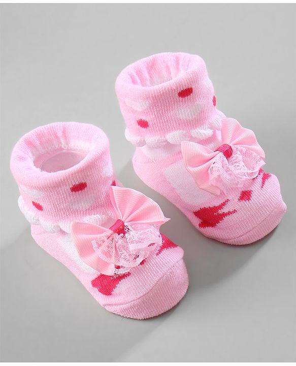 Cute Walk by Babyhug Ankle Length Socks Bow Applique Pack of 3 - Red & Yellow