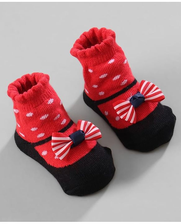 Cute Walk by Babyhug Ankle Length Socks Bow Applique Pack of 3 - Red & Pink