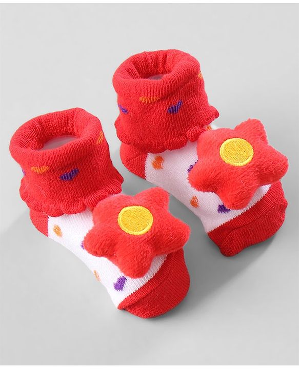 Cute Walk by Babyhug Ankle Length Socks Animal Applique Pack of 3 - Pink & Red