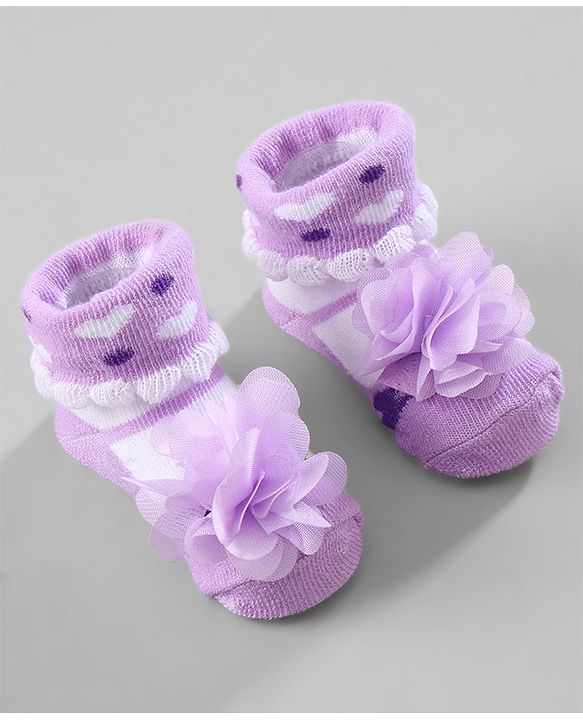 Cute Walk by Babyhug Ankle Length Socks Floral Applique Pack of 3 - Red Purple & Blue