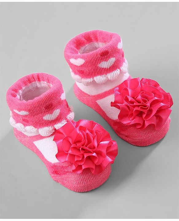 Cute Walk by Babyhug Ankle Length Socks Floral Applique Pack of 3 - Red Purple & Blue