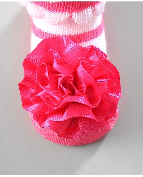 Cute Walk by Babyhug Ankle Length Socks Floral Applique Pack of 3 - Red Purple & Blue