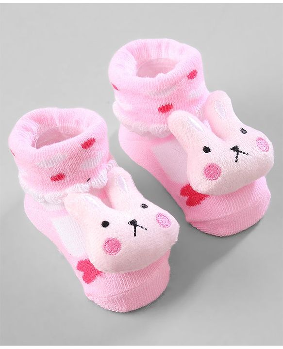 Cute Walk by Babyhug Ankle Length Socks Animal Applique Pack of 3 - Pink