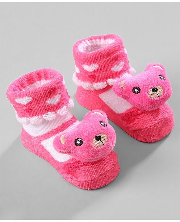 Cute Walk by Babyhug Ankle Length Socks Animal Applique Pack of 3 - Pink