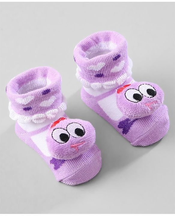 Cute Walk by Babyhug Ankle Length Socks Animal Applique Pack of 3 - Purple Red & Yellow