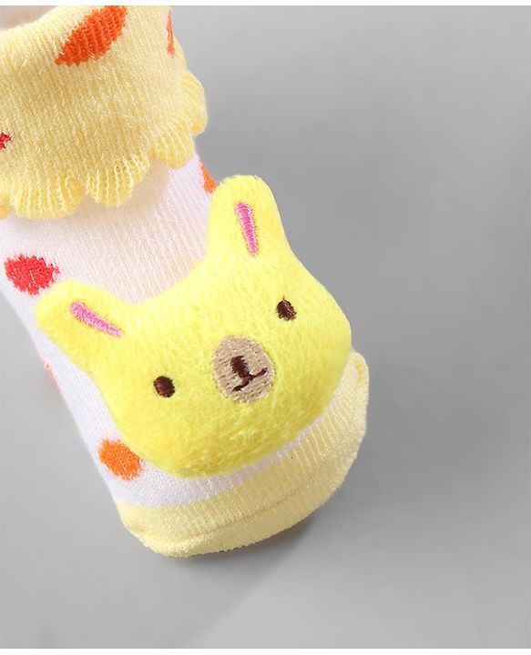 Cute Walk by Babyhug Ankle Length Socks Animal Applique Pack of 3 - Purple Red & Yellow