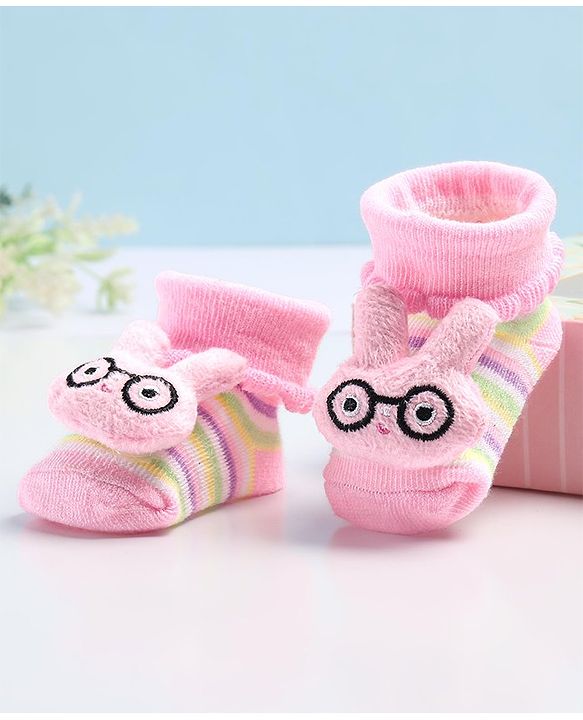 Cute Walk by Babyhug Sock Shoes with Bunny Applique - Pink