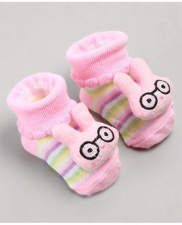 Cute Walk by Babyhug Sock Shoes with Bunny Applique - Pink
