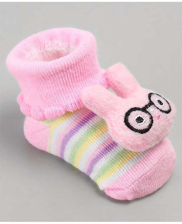 Cute Walk by Babyhug Sock Shoes with Bunny Applique - Pink