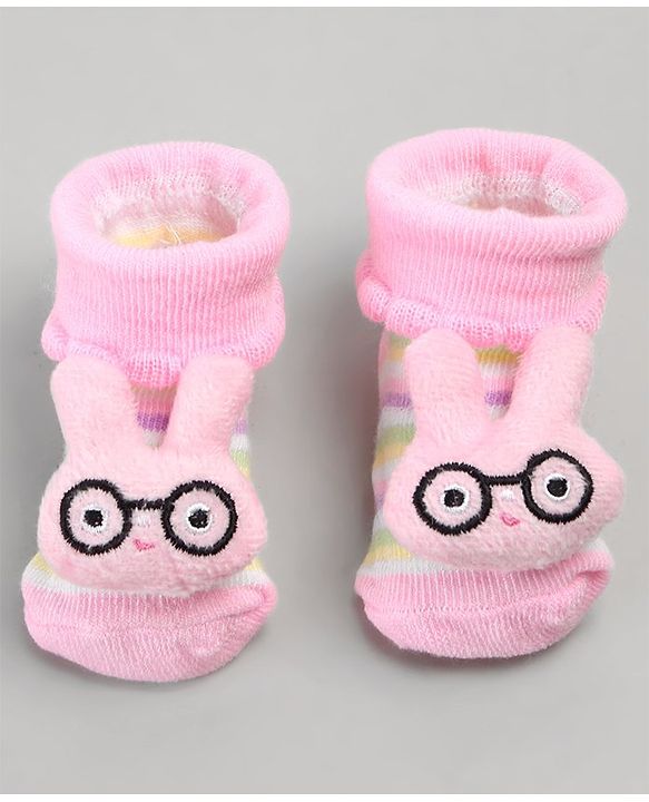 Cute Walk by Babyhug Sock Shoes with Bunny Applique - Pink