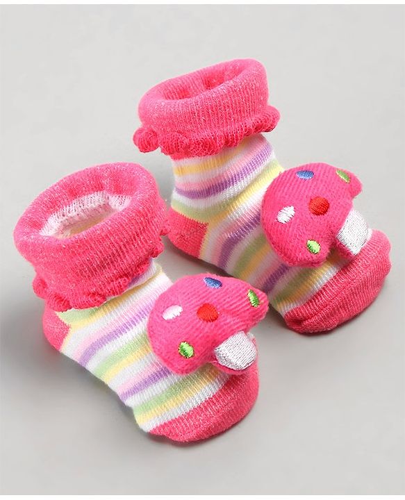 Cute Walk by Babyhug Sock Shoes with Mushroom Applique - Pink
