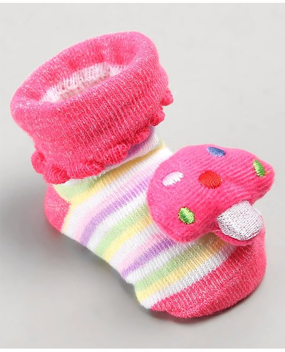 Cute Walk by Babyhug Sock Shoes with Mushroom Applique - Pink