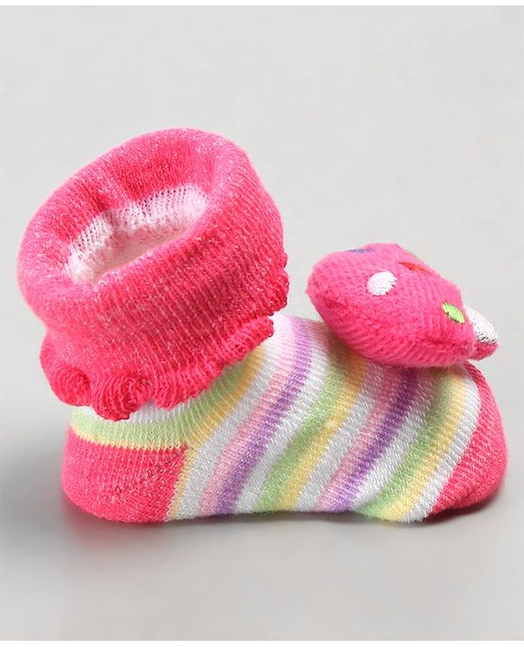 Cute Walk by Babyhug Sock Shoes with Mushroom Applique - Pink