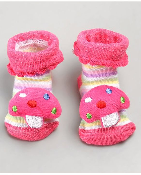 Cute Walk by Babyhug Sock Shoes with Mushroom Applique - Pink
