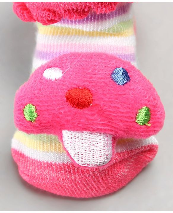 Cute Walk by Babyhug Sock Shoes with Mushroom Applique - Pink