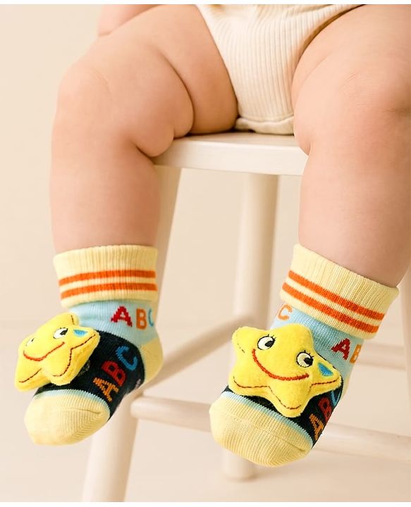 Cute Walk by Babyhug Sock Shoes with Star Applique - Yellow