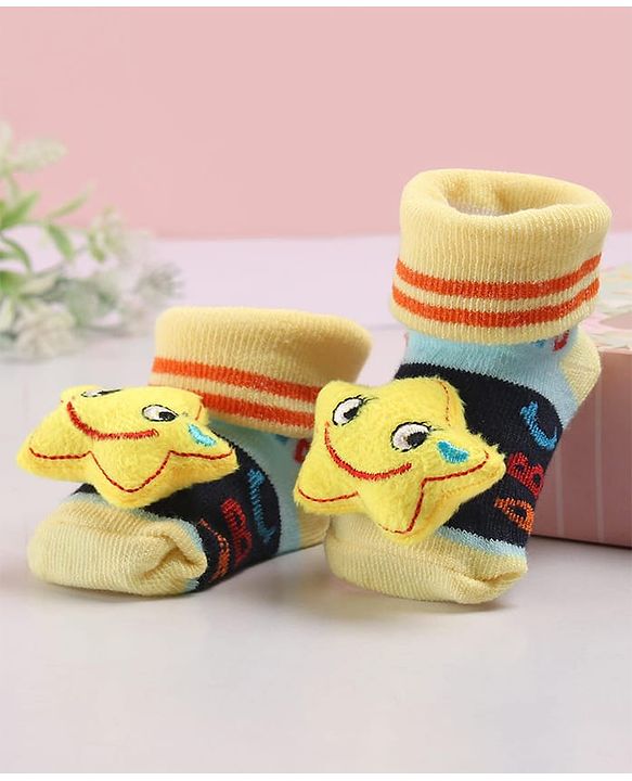 Cute Walk by Babyhug Sock Shoes with Star Applique - Yellow