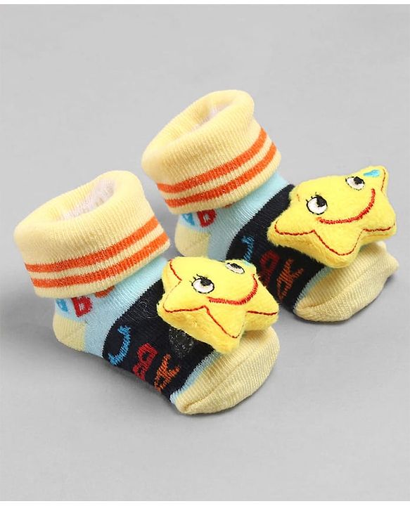 Cute Walk by Babyhug Sock Shoes with Star Applique - Yellow