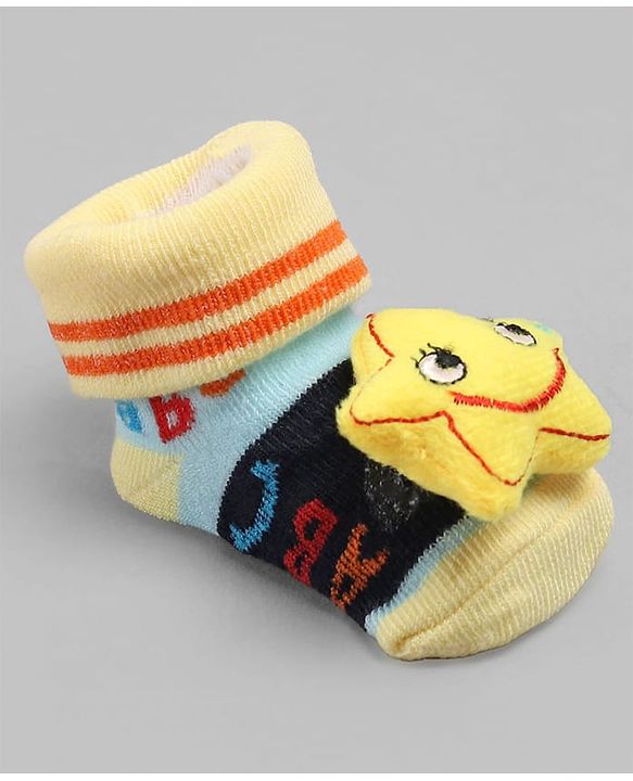 Cute Walk by Babyhug Sock Shoes with Star Applique - Yellow