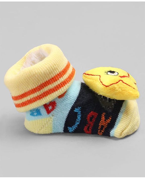Cute Walk by Babyhug Sock Shoes with Star Applique - Yellow