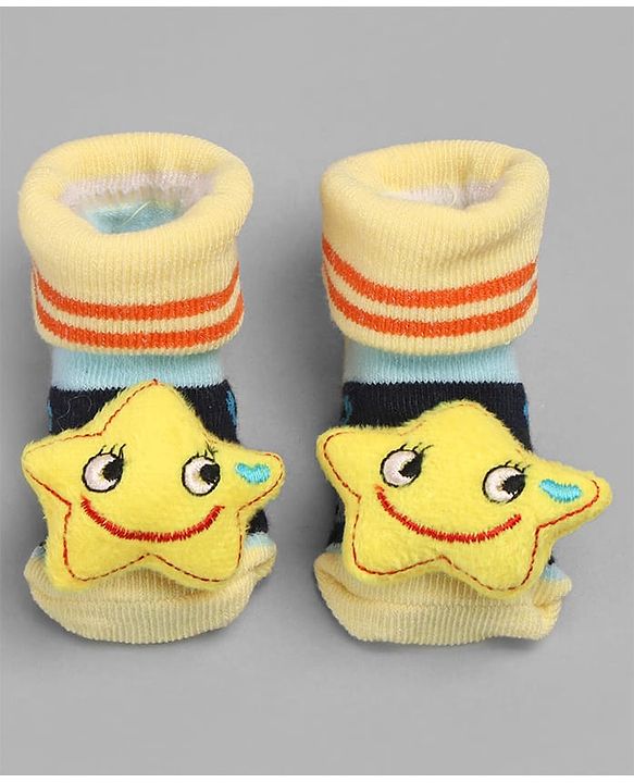 Cute Walk by Babyhug Sock Shoes with Star Applique - Yellow