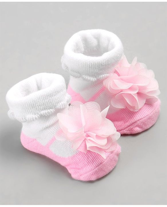Cute Walk by Babyhug Sock Shoes with Flower Applique - Pink