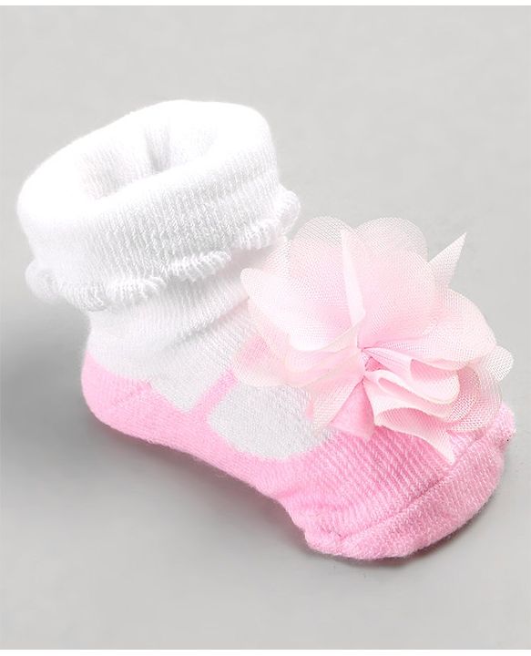 Cute Walk by Babyhug Sock Shoes with Flower Applique - Pink