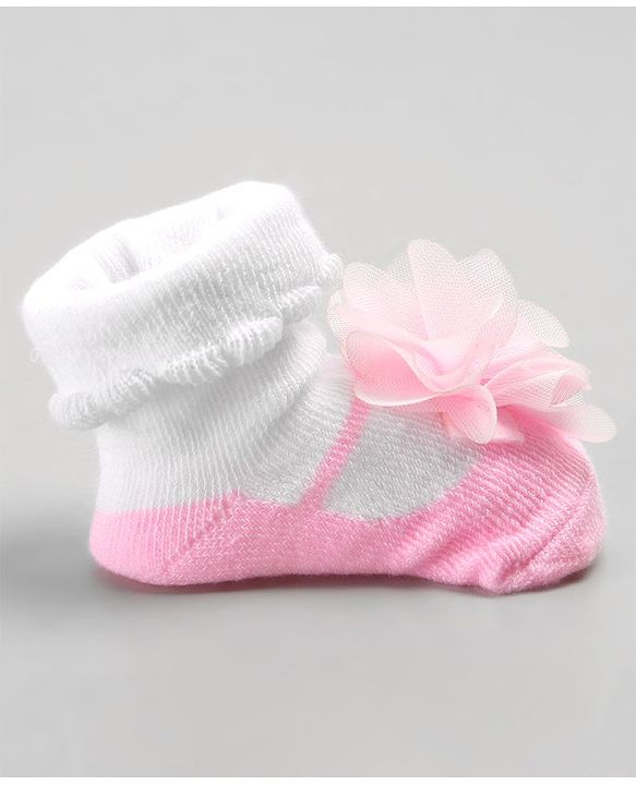 Cute Walk by Babyhug Sock Shoes with Flower Applique - Pink