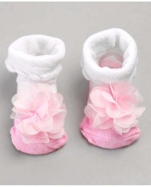 Cute Walk by Babyhug Sock Shoes with Flower Applique - Pink