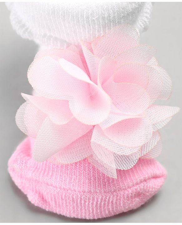 Cute Walk by Babyhug Sock Shoes with Flower Applique - Pink