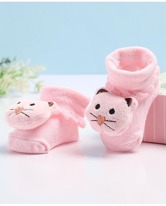 Cute Walk by Babyhug Sock Shoes with Cat Applique - Pink