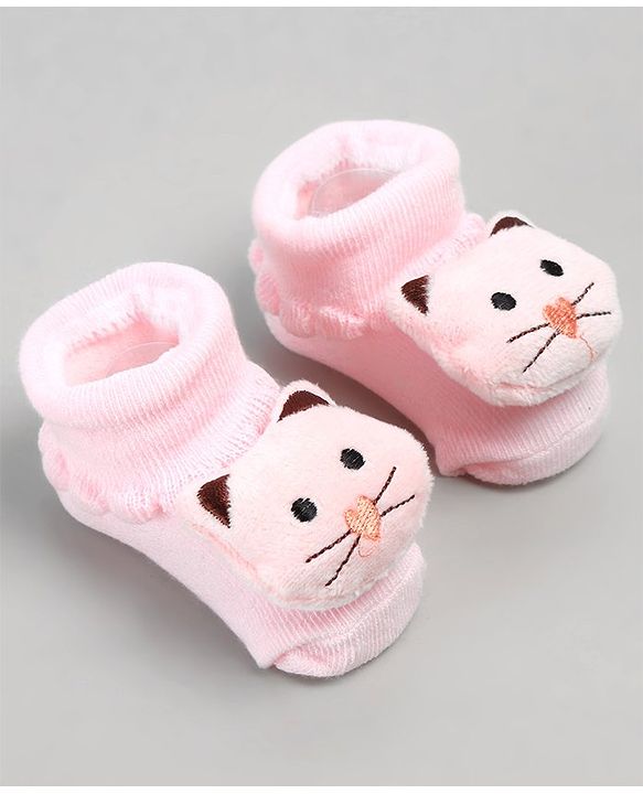 Cute Walk by Babyhug Sock Shoes with Cat Applique - Pink