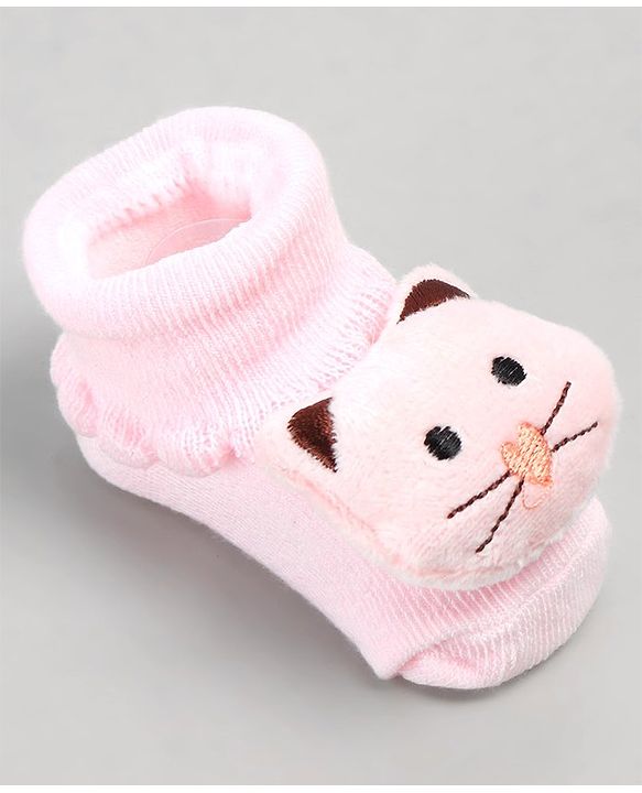 Cute Walk by Babyhug Sock Shoes with Cat Applique - Pink