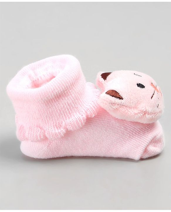Cute Walk by Babyhug Sock Shoes with Cat Applique - Pink