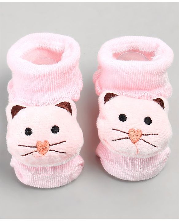 Cute Walk by Babyhug Sock Shoes with Cat Applique - Pink