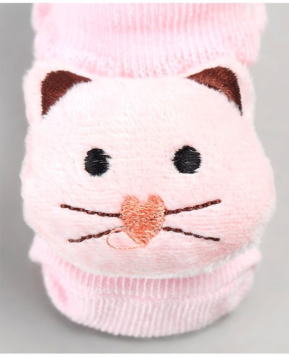 Cute Walk by Babyhug Sock Shoes with Cat Applique - Pink
