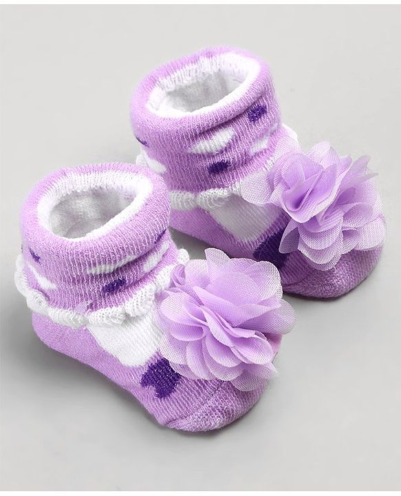 Cute Walk by Babyhug Sock Shoes with Flower Applique - Purple