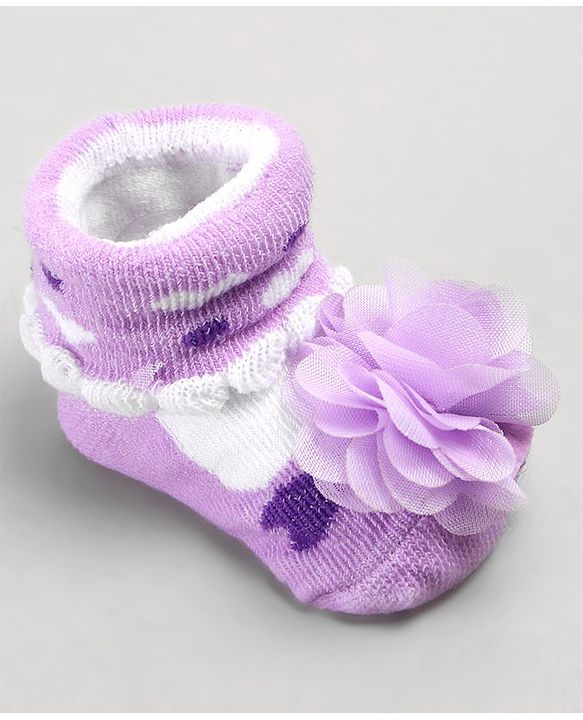 Cute Walk by Babyhug Sock Shoes with Flower Applique - Purple