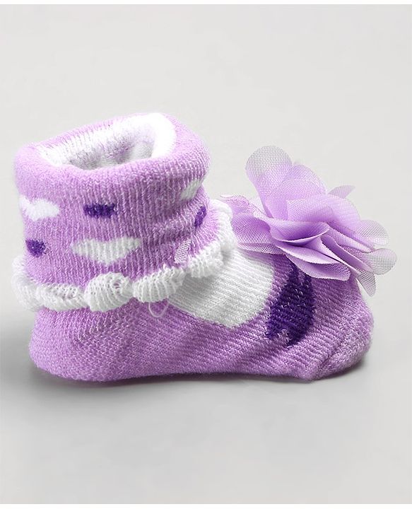 Cute Walk by Babyhug Sock Shoes with Flower Applique - Purple